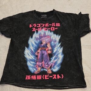 Black Graphic T-Shirt with Pink and Blue Design